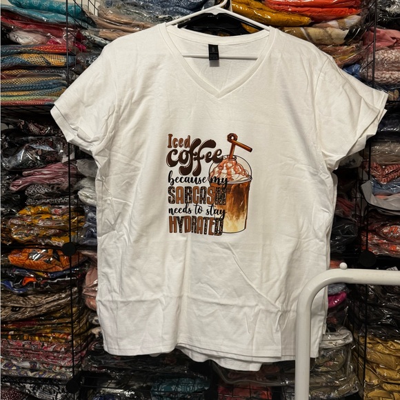 Gildan Tops - White Graphic Tee with Coffee Print